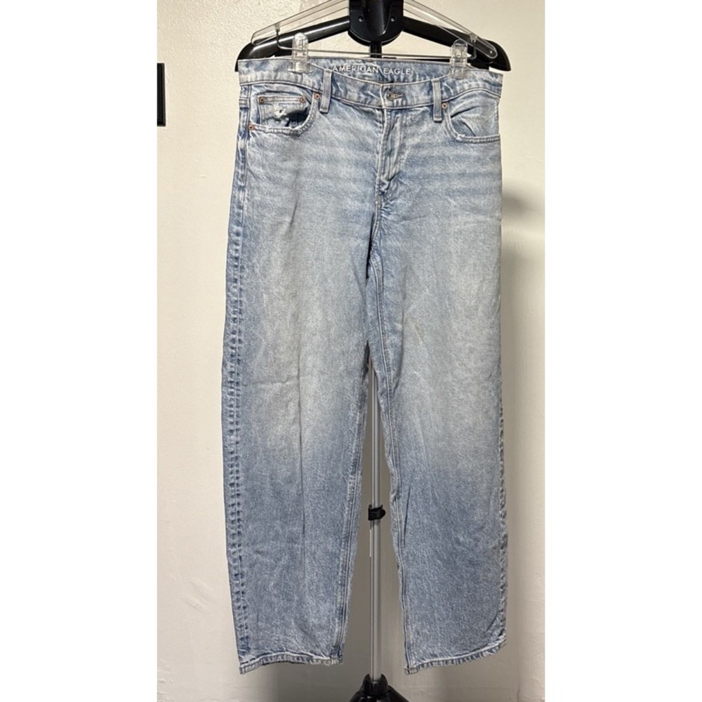 American Eagle Super High-Rise Baggy Wide Leg Jeans Blue Women's Size 8 X Long